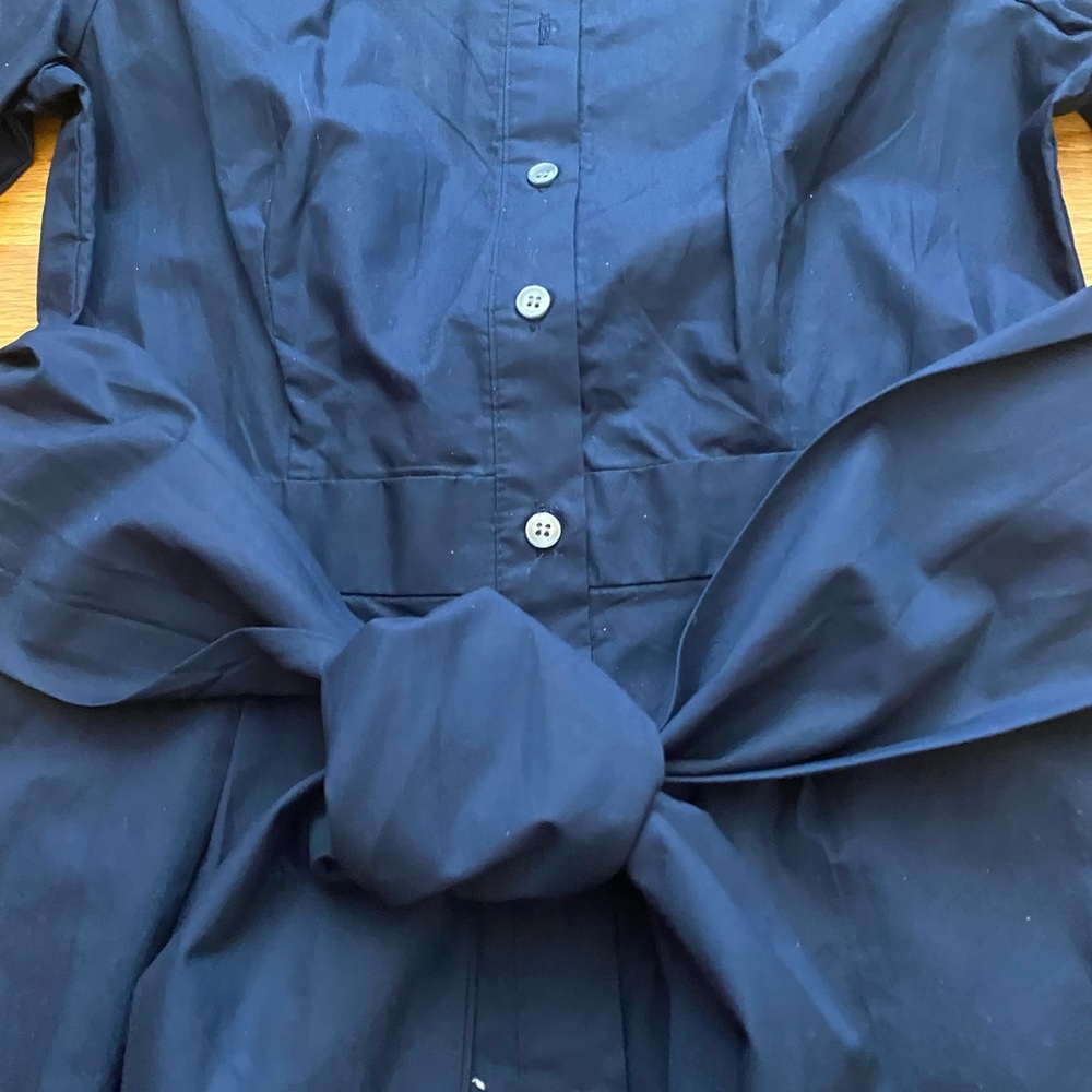 NWT J. CREW Navy Tie Waist Midi Shirtdress In Cotton Poplin - Picture 10 of 11